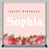 Aperturee - Pink Strawberry Custom Name Birthday Party Backdrop
